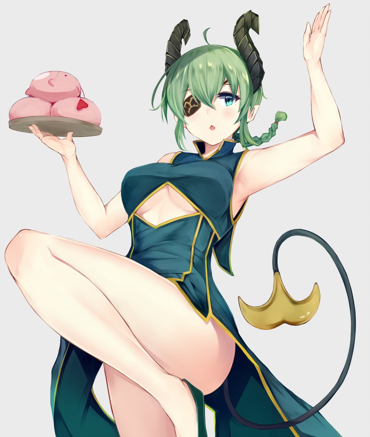 asian_clothes, eyepatch, honey_strap, horns, irohasu, nanashi_inc., pointy_ears, sekishiro_mico