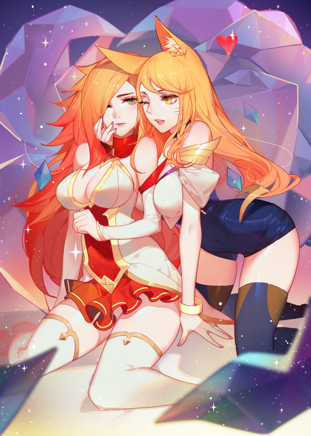 ahri, animal_ears, cleavage, league_of_angels, league_of_legends, miss_fortune, songjikyo, tail