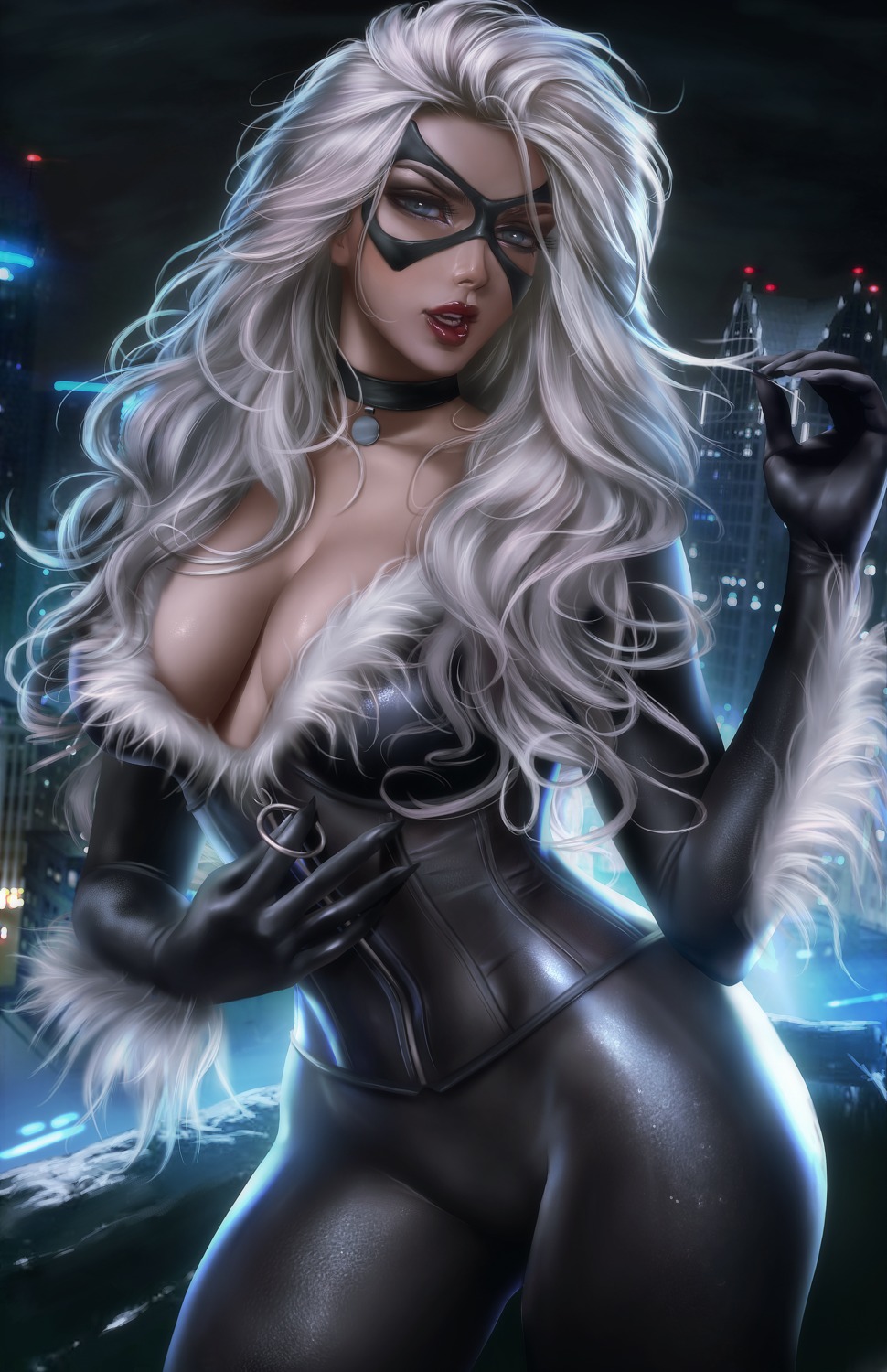 black_cat_(marvel), bodysuit, cleavage, felicia_hardy, logan_cure, marvel, no_bra