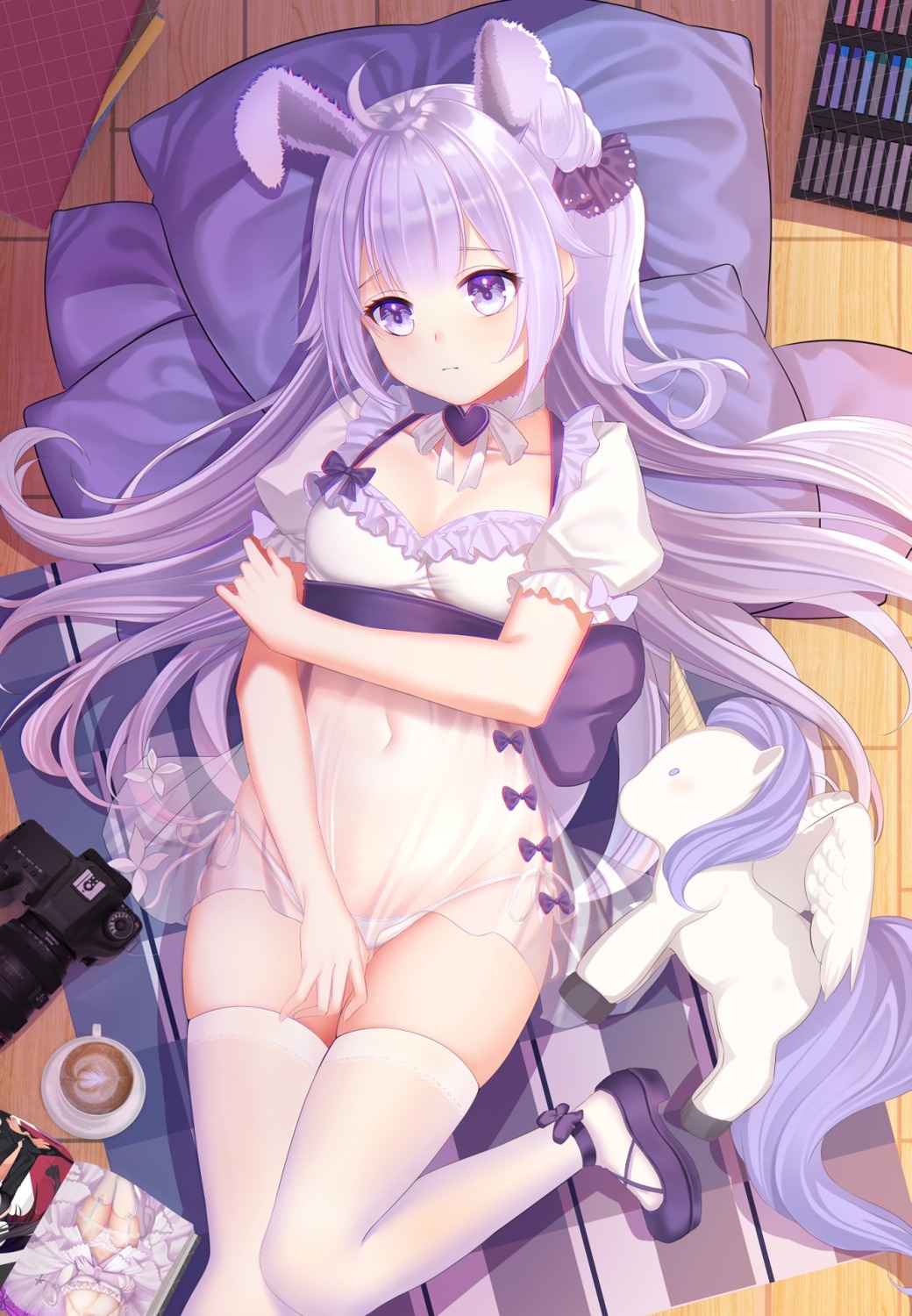 animal_ears, azur_lane, bunny_ears, cleavage, dhfz181, dress, heels, pantsu, see_through, string_panties, unicorn_(azur_lane)