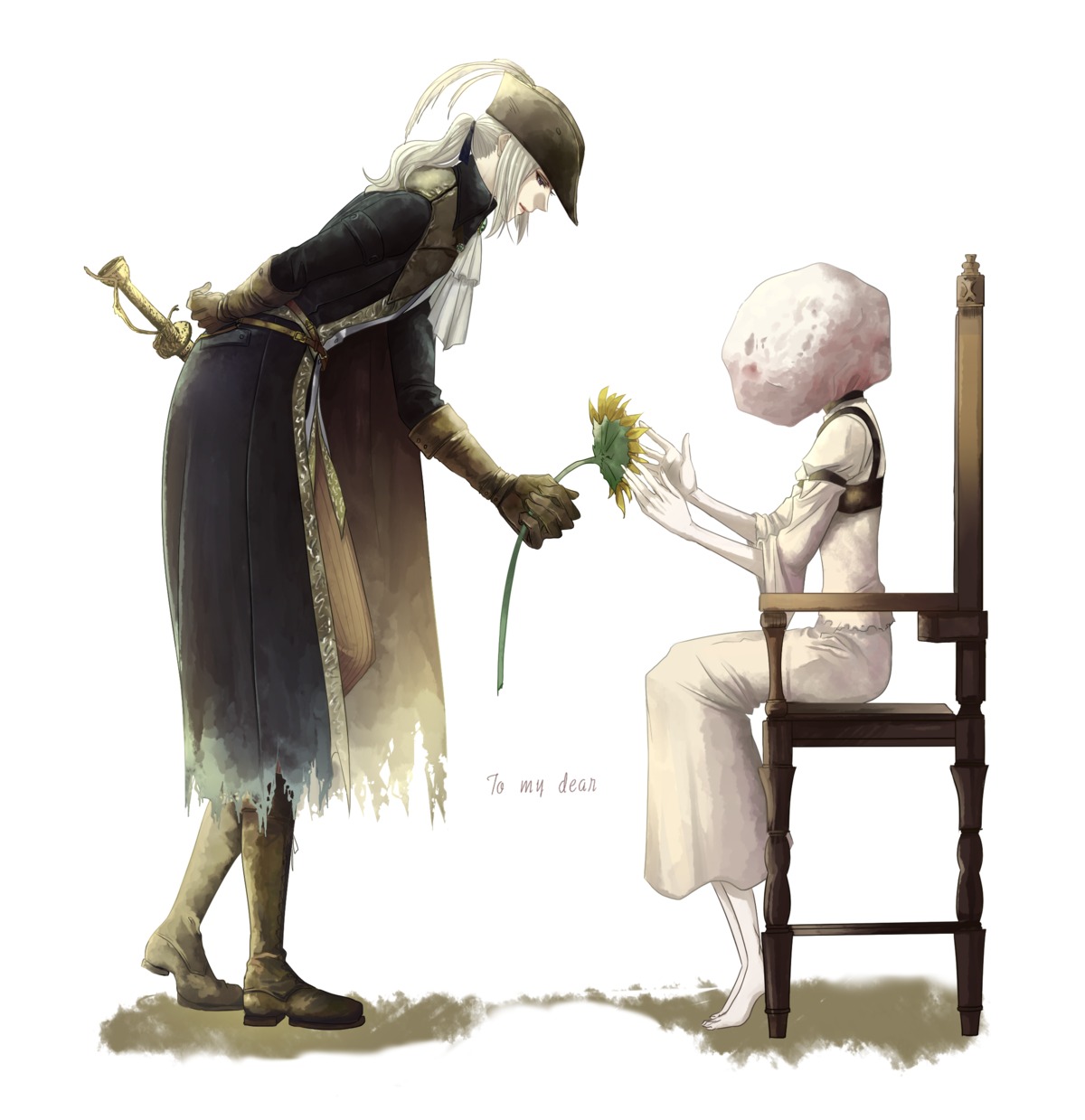 bloodborne, dress, itsuki_(itsukiovo), lady_maria_of_the_astral_clocktower, saint_adeline, sword, torn_clothes