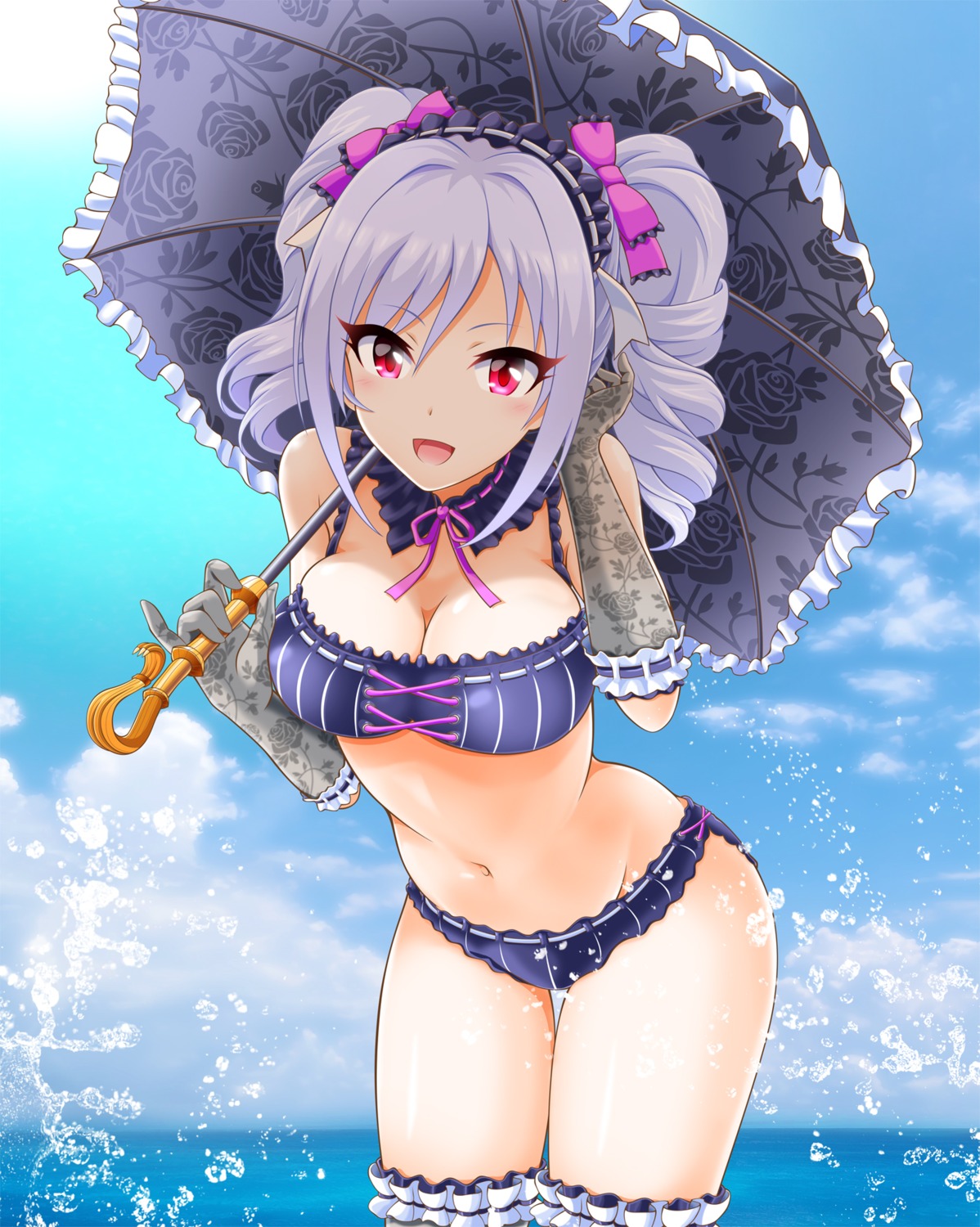 bikini, cleavage, eva_16-gouki, kanzaki_ranko, swimsuits, the_idolm@ster, the_idolm@ster_cinderella_girls, thighhighs, umbrella
