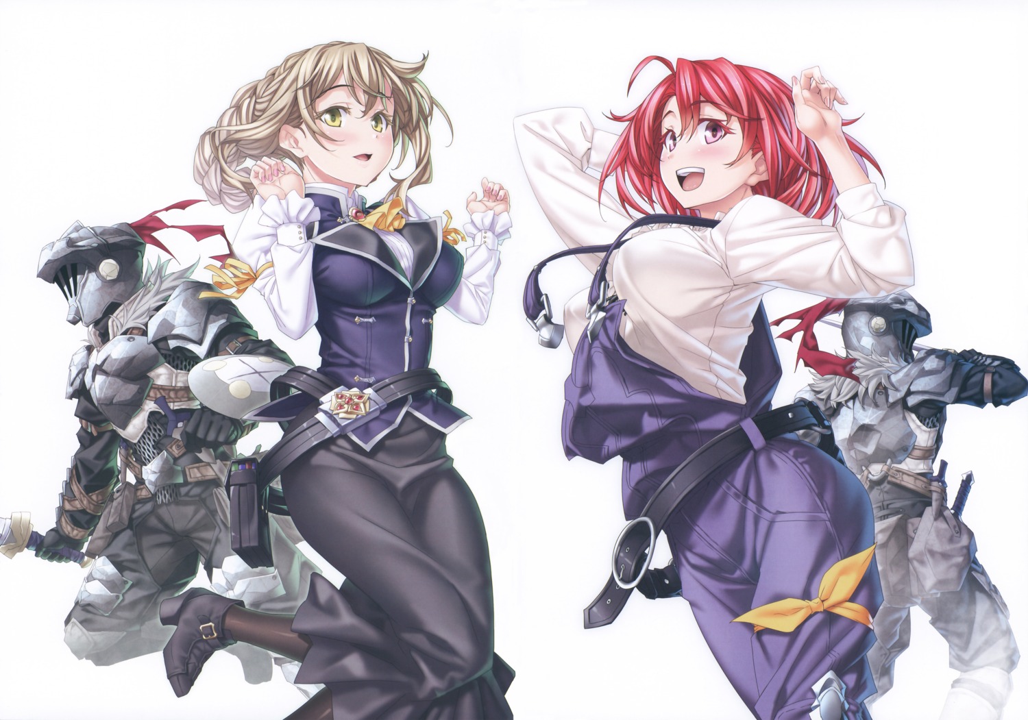 armor, cow_girl, goblin_slayer, goblin_slayer_(character), guild_girl, kannatsuki_noboru, sword, weapon