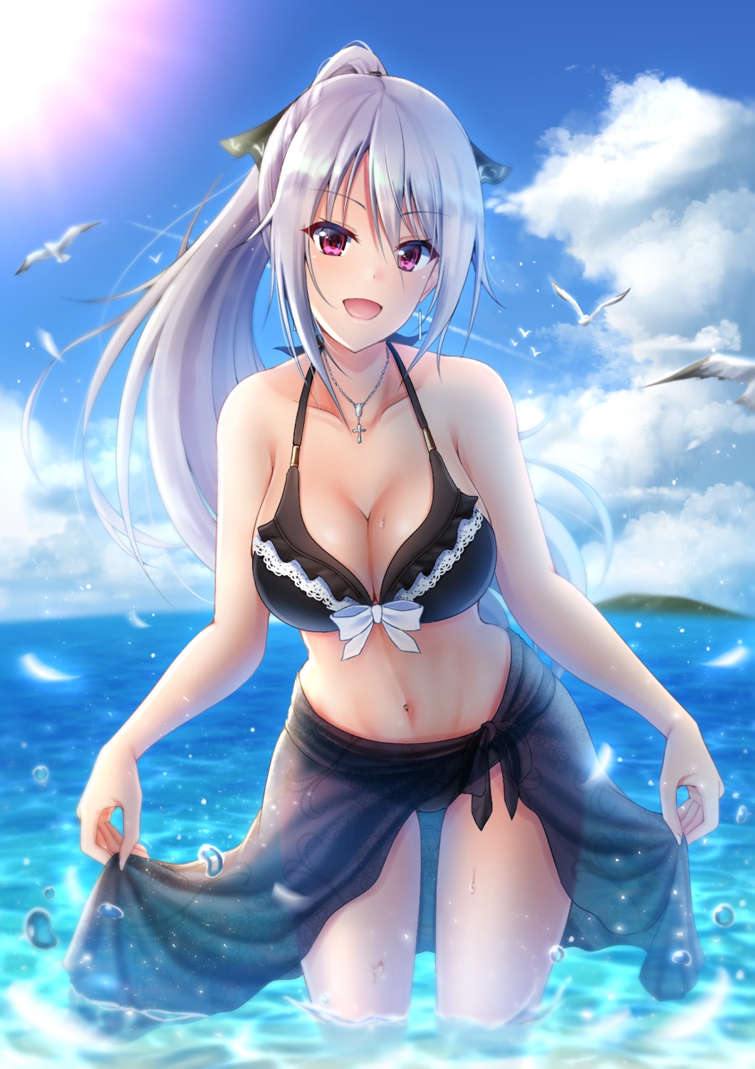 bikini, cleavage, denpa_(denpae29), see_through, skirt_lift, swimsuits, wet