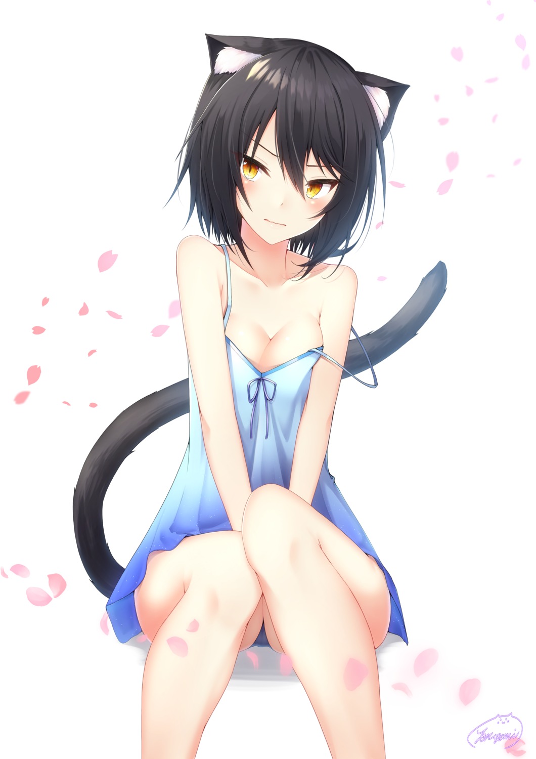 animal_ears, breast_hold, dress, mofu_cat001, nekomimi, no_bra, pantsu, summer_dress, tail