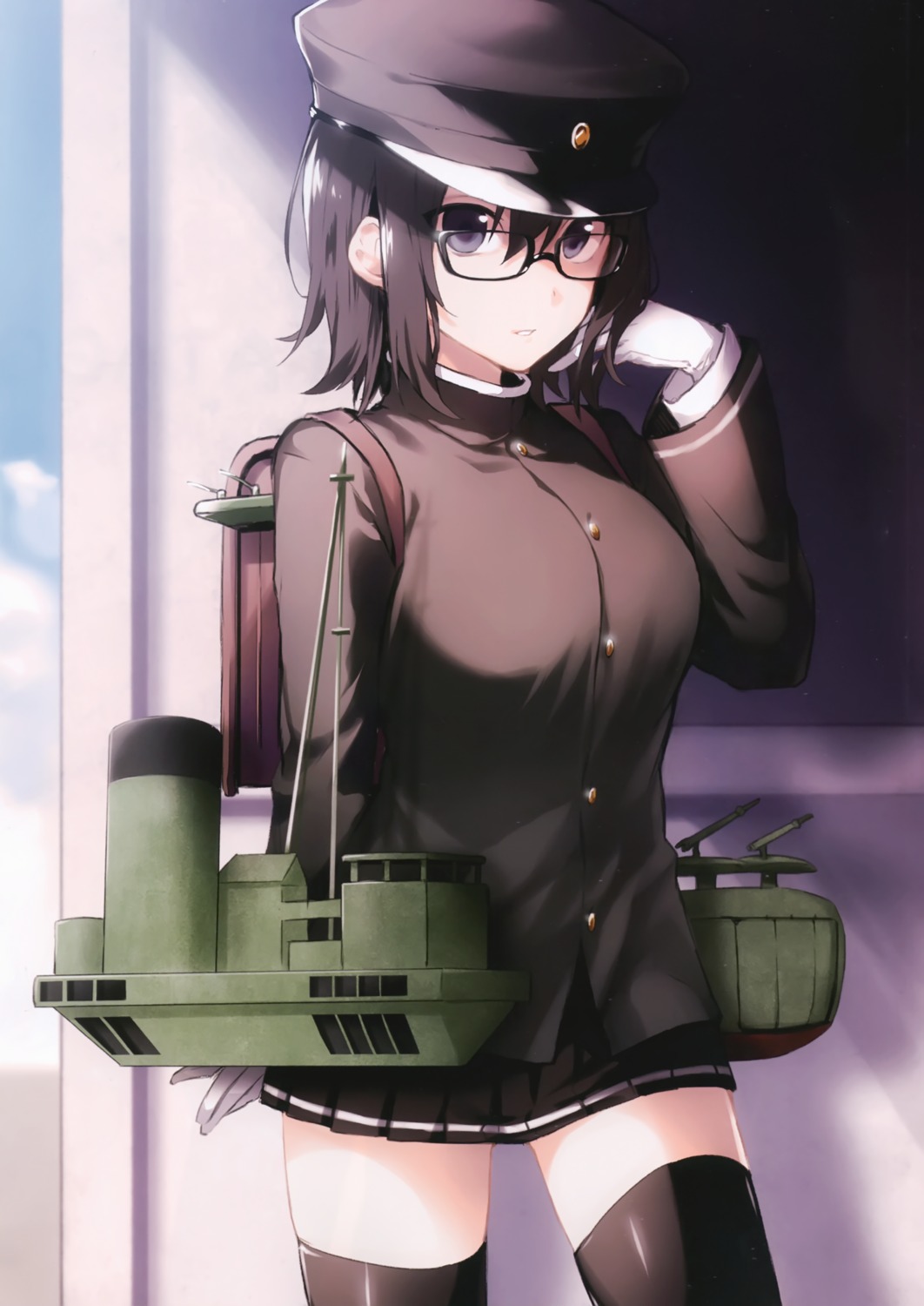 akitsu_maru_(kancolle), arisaka_ako, kantai_collection, megane, thighhighs, uniform