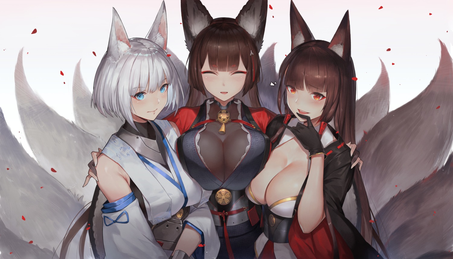 akagi_(azur_lane), amagi_(azur_lane), animal_ears, azur_lane, duan_henglong, japanese_clothes, kaga_(azur_lane), kitsune