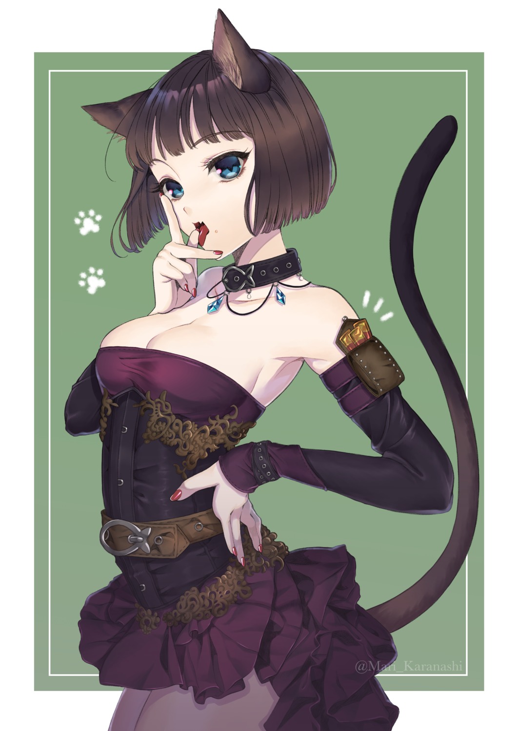 animal_ears, cleavage, dress, karanashi_mari, nekomimi, pantyhose, tail