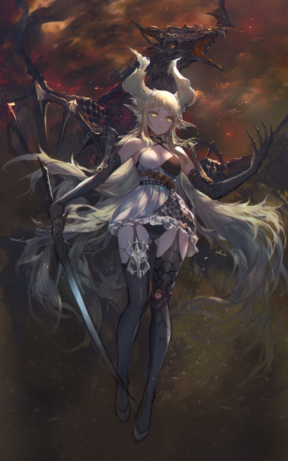 cleavage, dragon_nest, monster, pantsu, stockings, swd3e2, sword, thighhighs