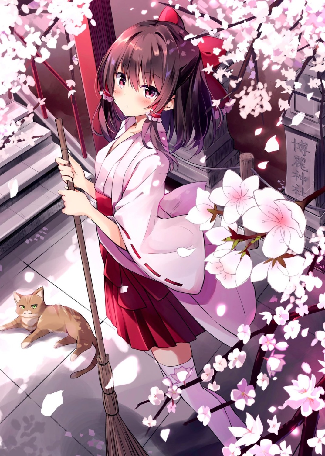 hakurei_reimu, hyurasan, miko, neko, thighhighs, touhou