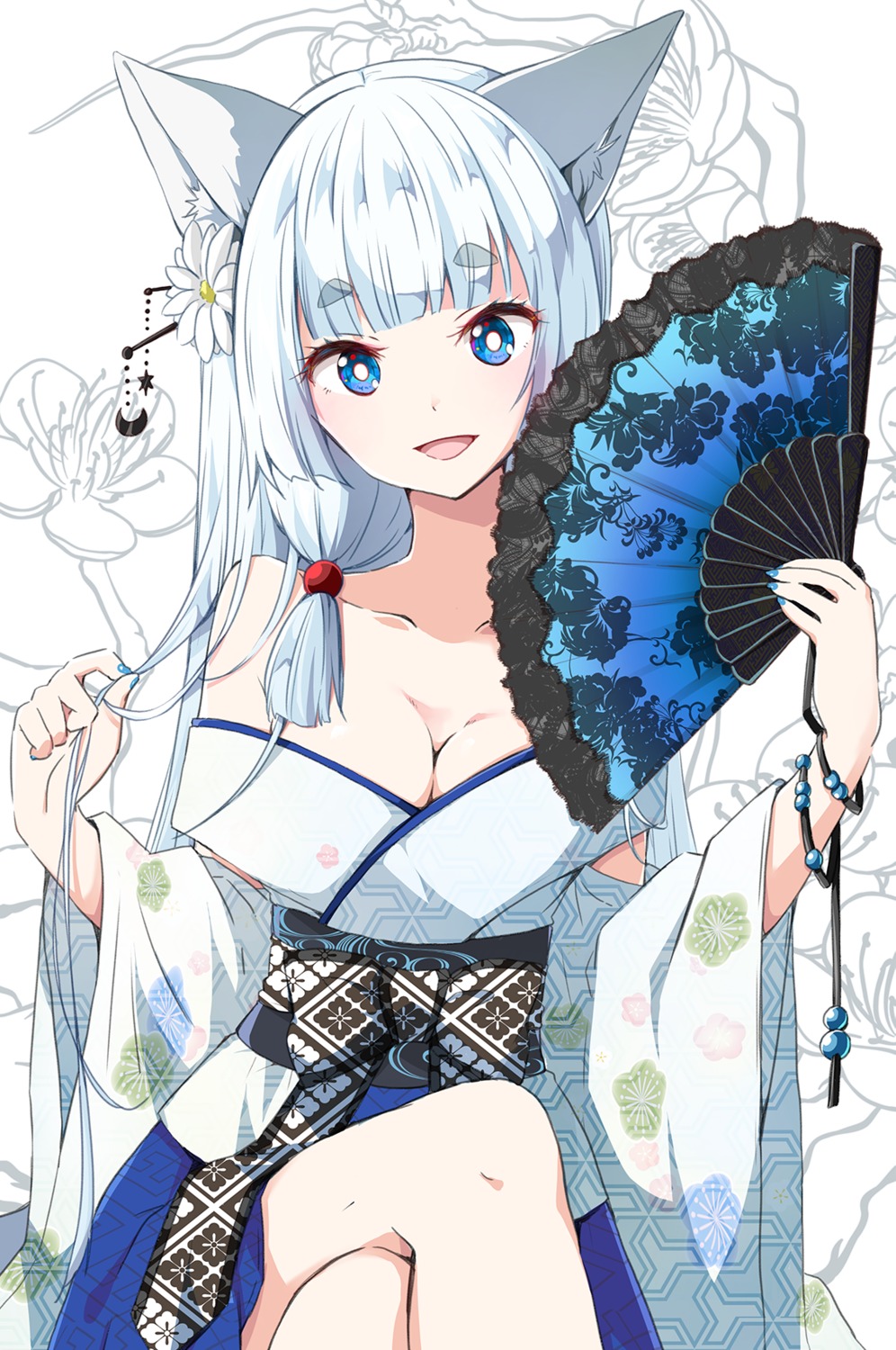 animal_ears, cleavage, japanese_clothes, open_shirt, ragho_no_erika
