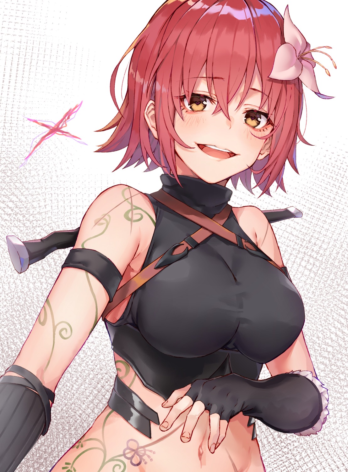 black_cola, tattoo, weapon
