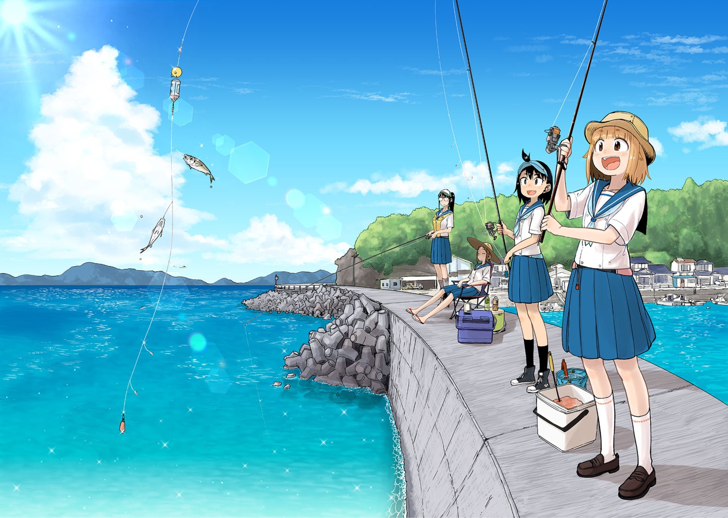 hodaka_natsumi, houkago_teibou_nisshi, kosaka_yasuyuki, kuroiwa_yuuki, landscape, megane, oono_makoto, seifuku, tsurugi_hina