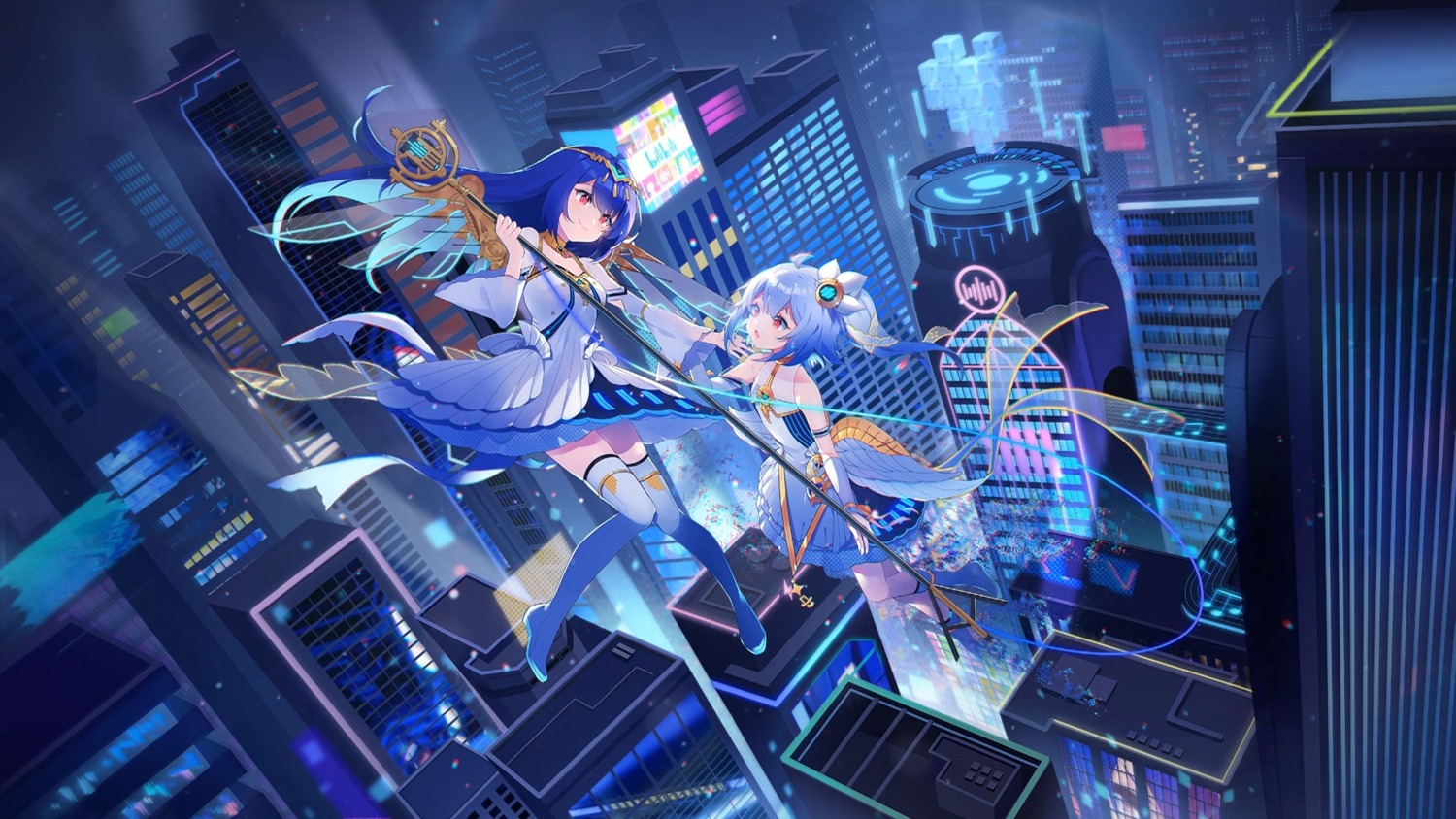 bili_bili_douga, bili_girl_22, bili_girl_33, sharlorc, thighhighs, wallpaper, wings