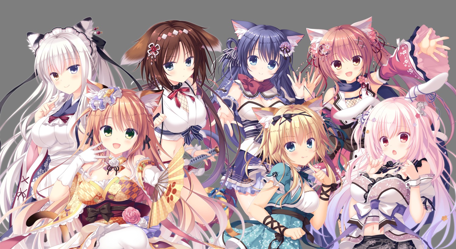 animal_ears, bunny_ears, cleavage, fuuma_tama, fuuma_yura, heterochromia, inumimi, ishikawa_sana