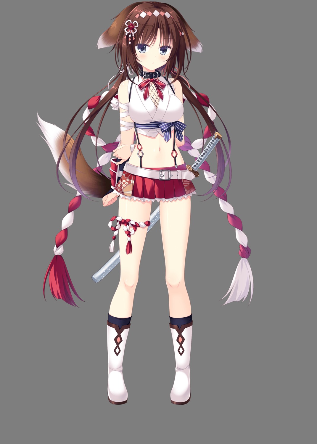 animal_ears, cleavage, inumimi, japanese_clothes, neko-nin_exheart, neko-nin_exheart_3, nekozuka_shino, sword
