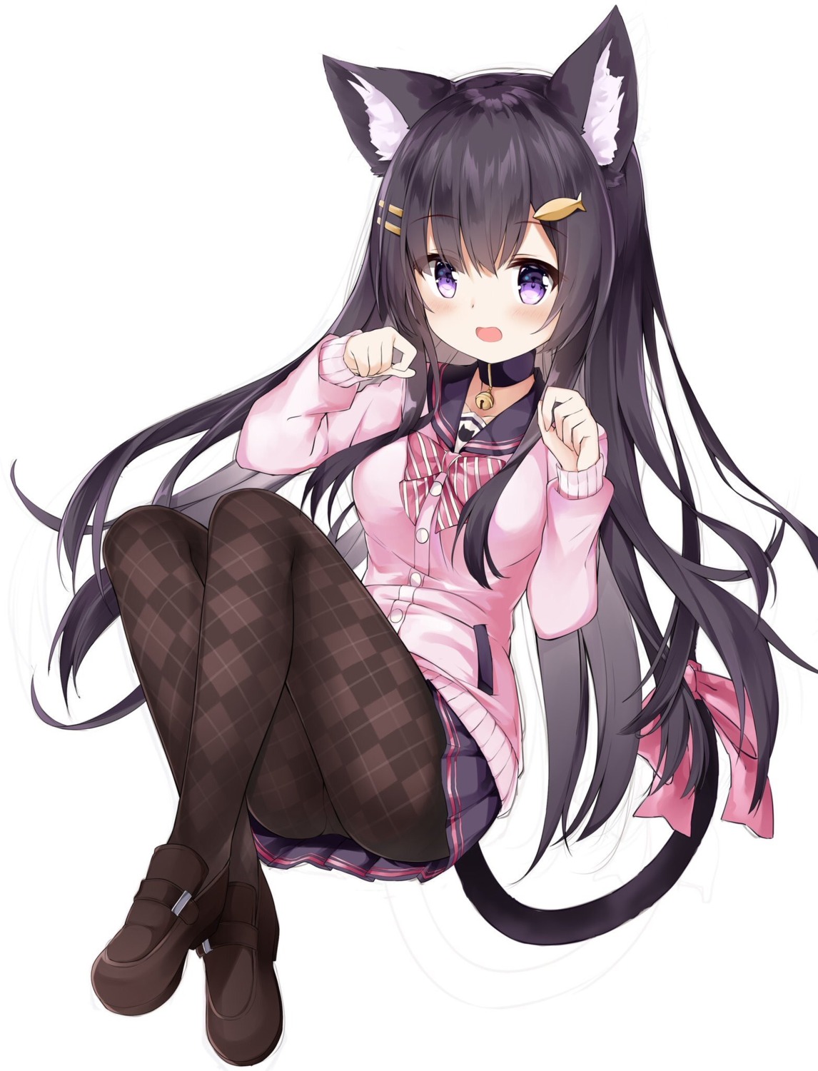 animal_ears, heels, nekomimi, pantsu, pantyhose, seifuku, sketch, sweater, tail, yuui