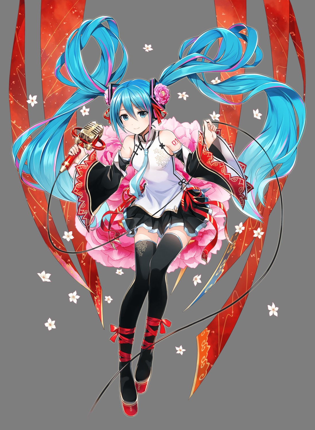 asian_clothes, hatsune_miku, hatsune_miku_expo, headphones, ordan, tattoo, thighhighs, transparent_png, vocaloid
