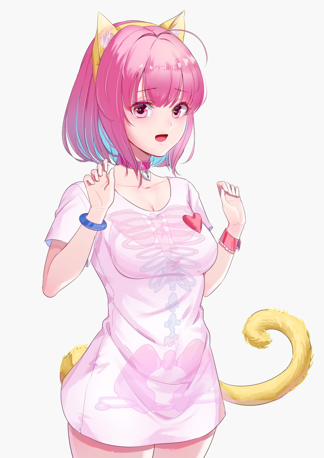 animal_ears, cleavage, nekomimi, no_bra, samsafe, tail, the_idolm@ster, the_idolm@ster_cinderella_girls, yumemi_riamu