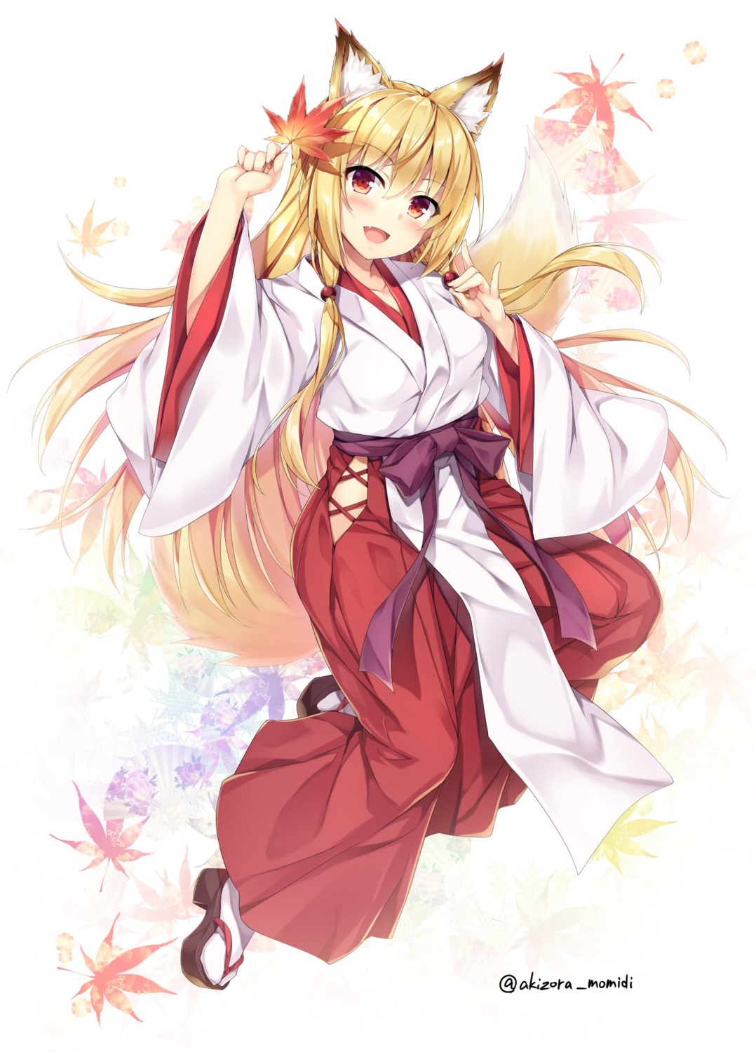 akizora_momiji, animal_ears, heels, kitsune, miko, tail