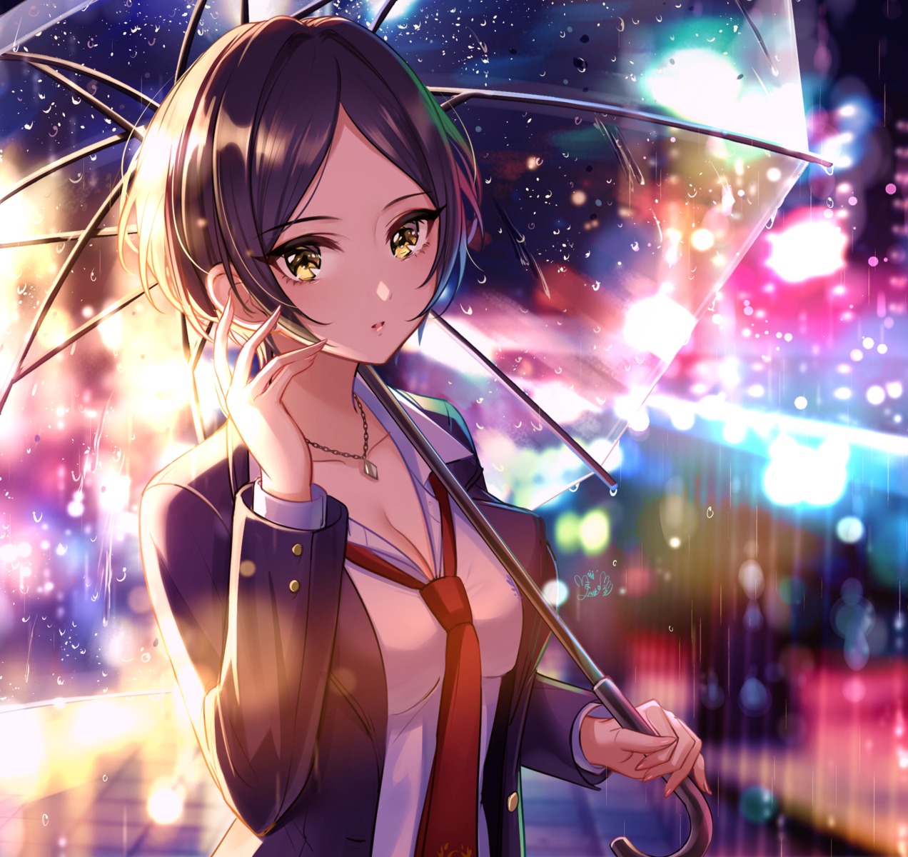 cleavage, hayami_kanade, mairo, seifuku, the_idolm@ster, the_idolm@ster_cinderella_girls, umbrella