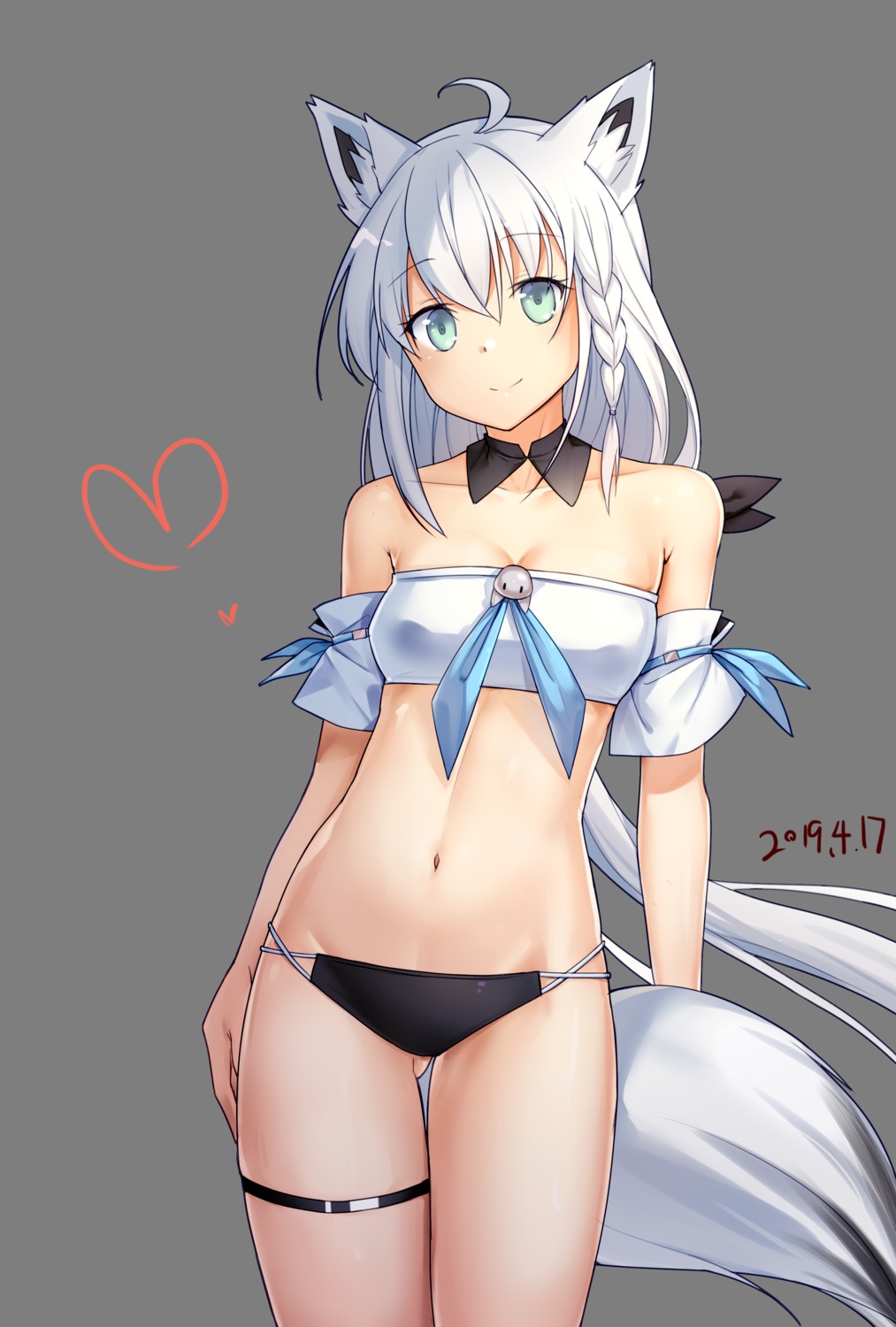 animal_ears, bikini, cleavage, garter, hamster_(hanmster), hololive, hololive_gamers, kitsune, shirakami_fubuki, swimsuits, tail, transparent_png