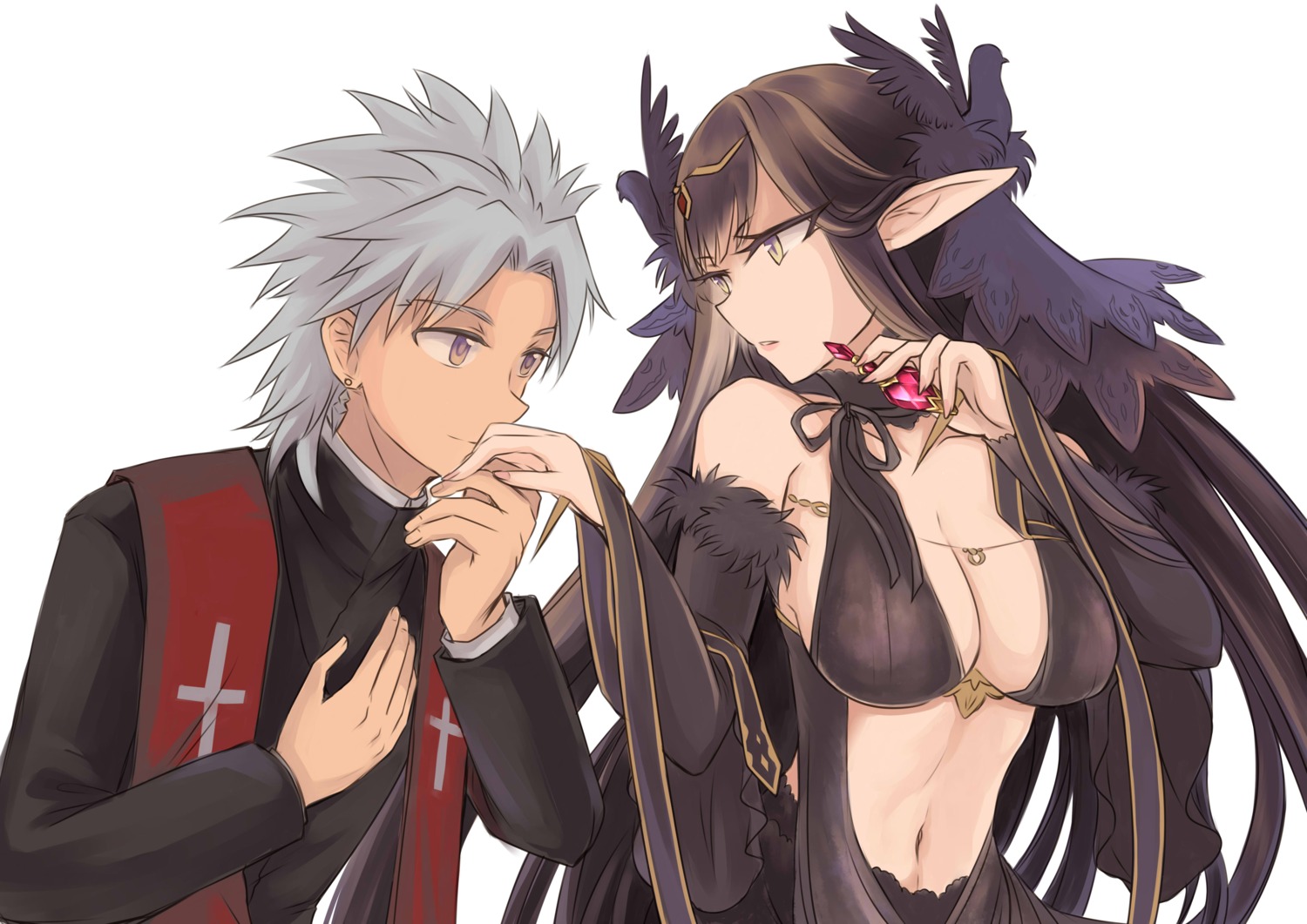 amakusa_shirou_tokisada_(fate), cleavage, fate/apocrypha, fate/grand_order, fate/stay_night, no_bra, pointy_ears, ruriya