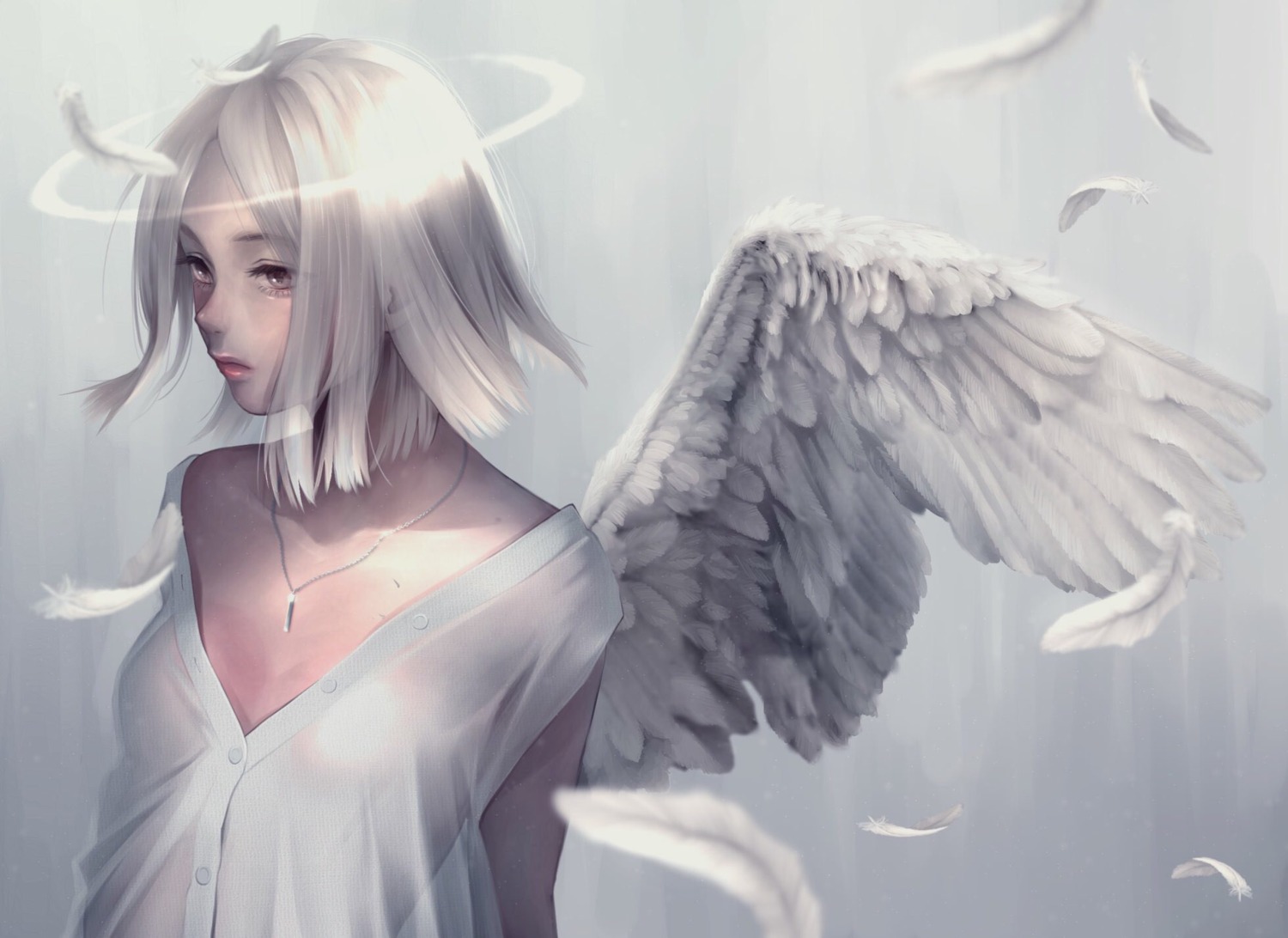 angel, kalua, no_bra, see_through, wings