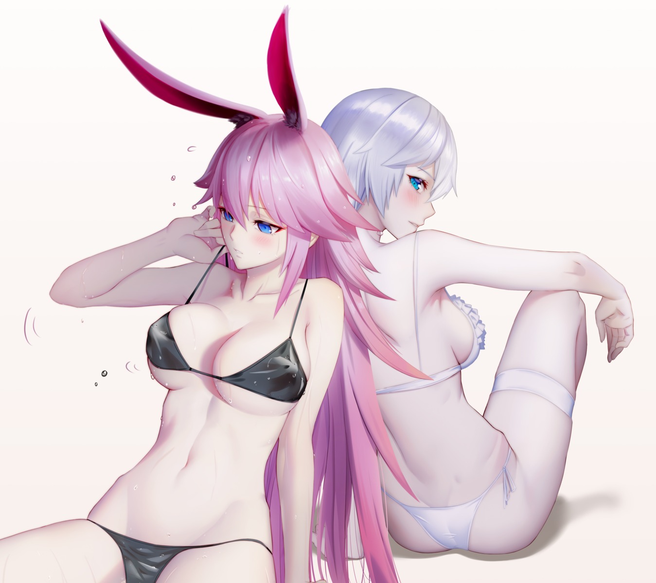 animal_ears, benghuai_xueyuan, bikini, bunny_ears, freze, kallen_kaslana, swimsuits, thighhighs