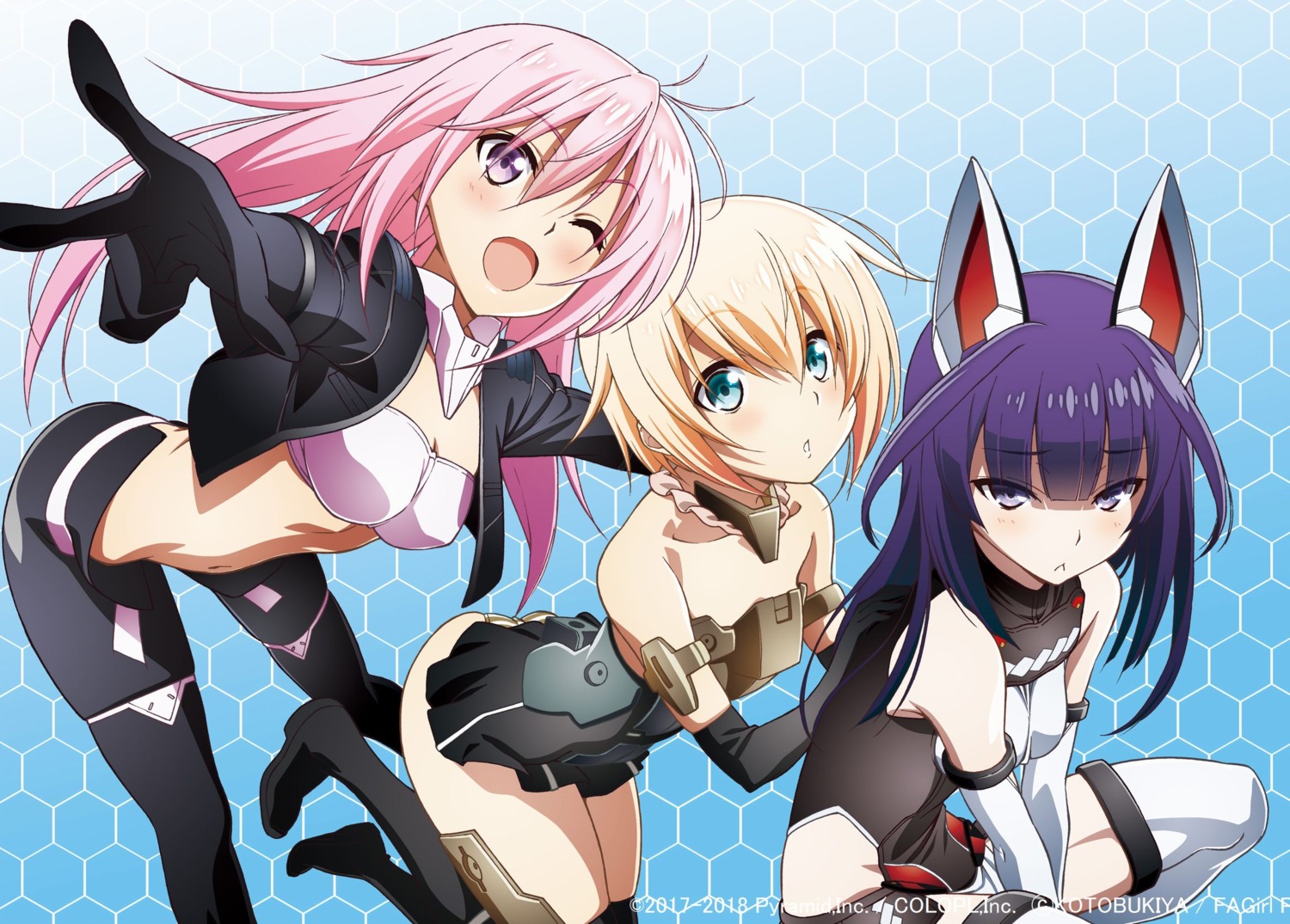 agatsuma_kaede, alice_gear_aegis, animal_ears, bodysuit, bra, cleavage, frame_arms_girl, gourai
