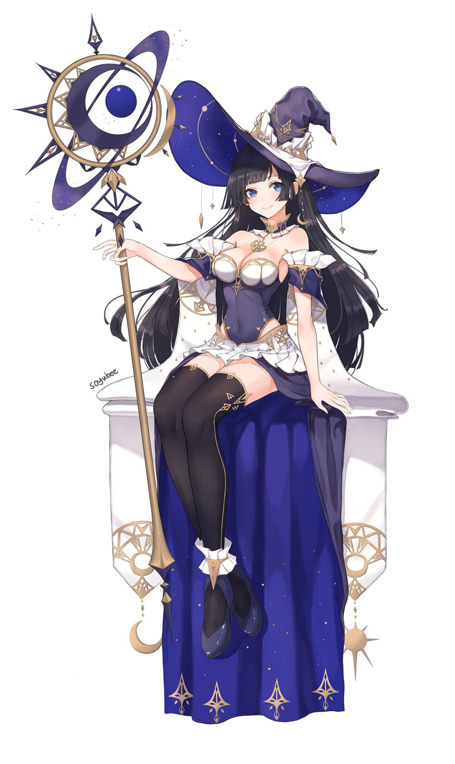 cleavage, heels, leotard, soyubee, thighhighs, weapon, witch