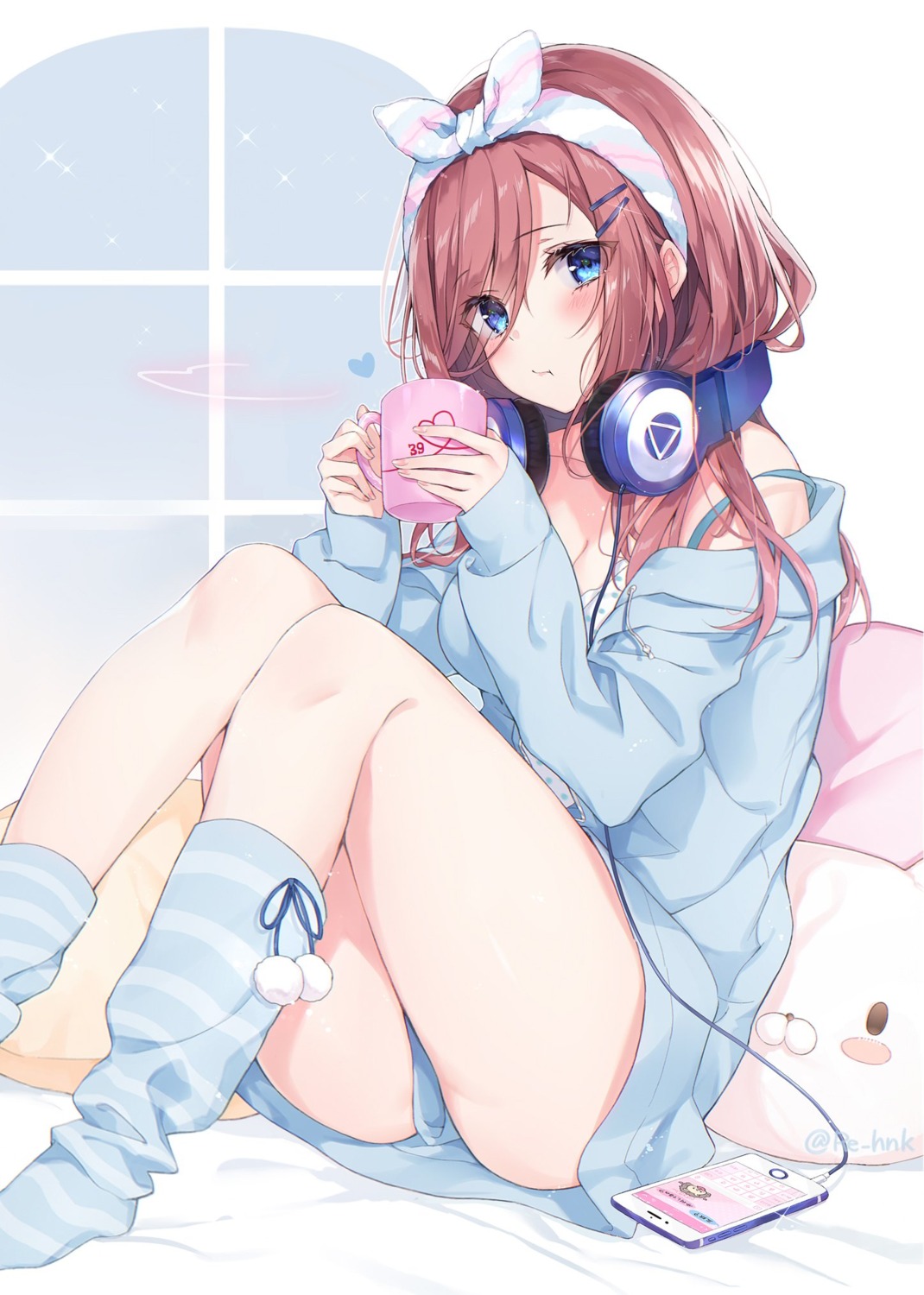 5-toubun_no_hanayome, bra, cleavage, headphones, nakano_miku, open_shirt, sakura_honoka_(srhk0623)