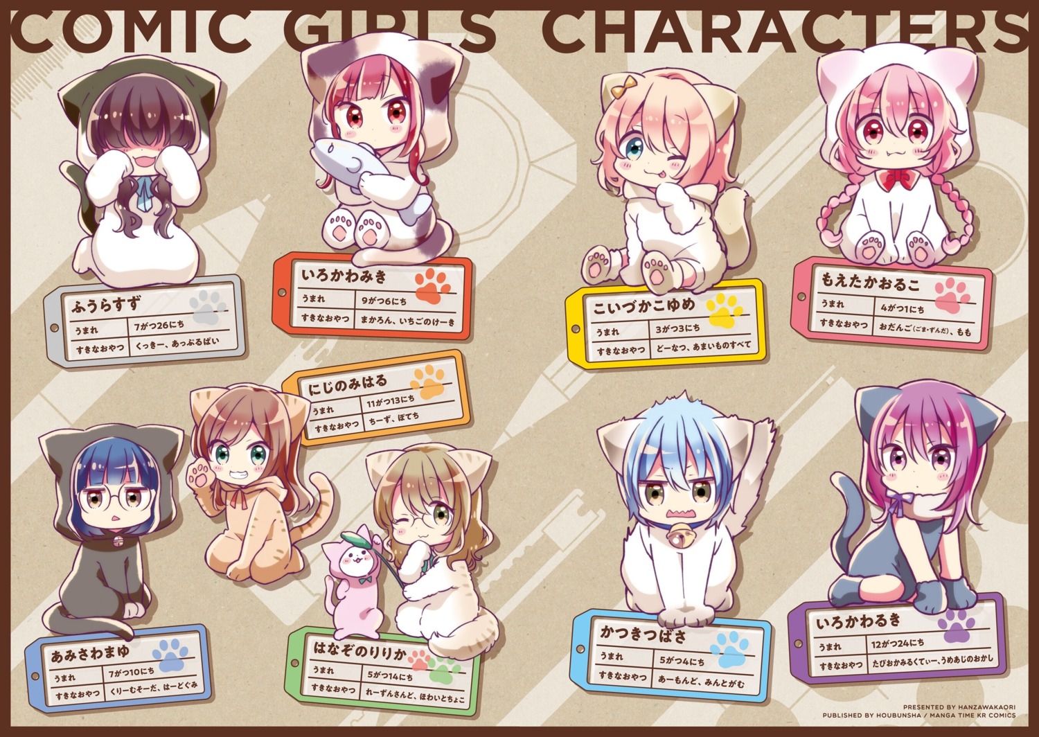 amisawa_mayu, animal_ears, chibi, comic_girls, fuura_suzu, hanazono_ririka, hanzawa_kaori, irokawa_miki