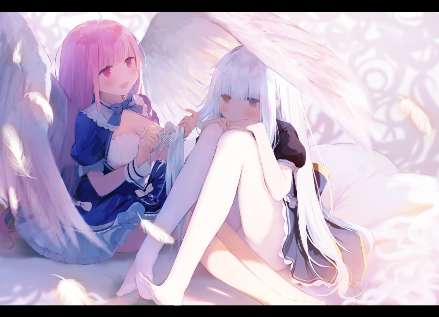 cleavage, crossover, hololive, kagura_mea, kagura_mea_channel, liliespastry, minato_aqua, pantyhose, wings