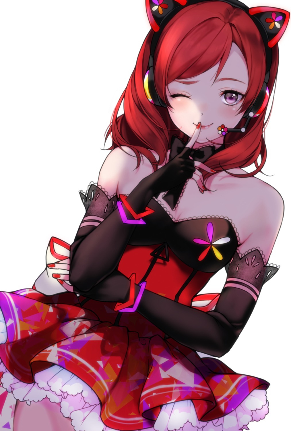 cleavage, headphones, kate_iwana, love_live!, love_live!_(series), nishikino_maki