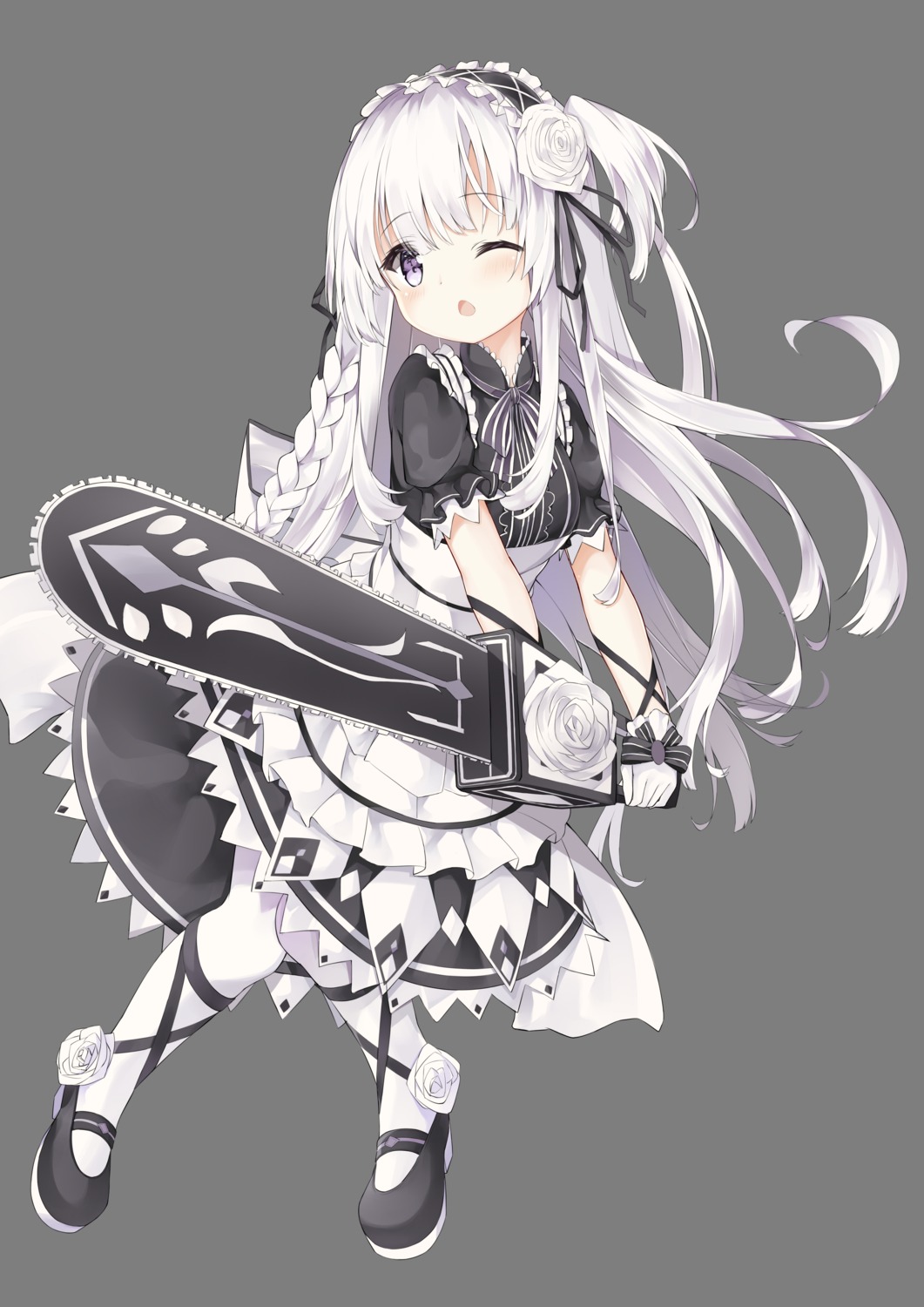 fuyuki030, maid, pantyhose, skirt_lift, transparent_png, weapon