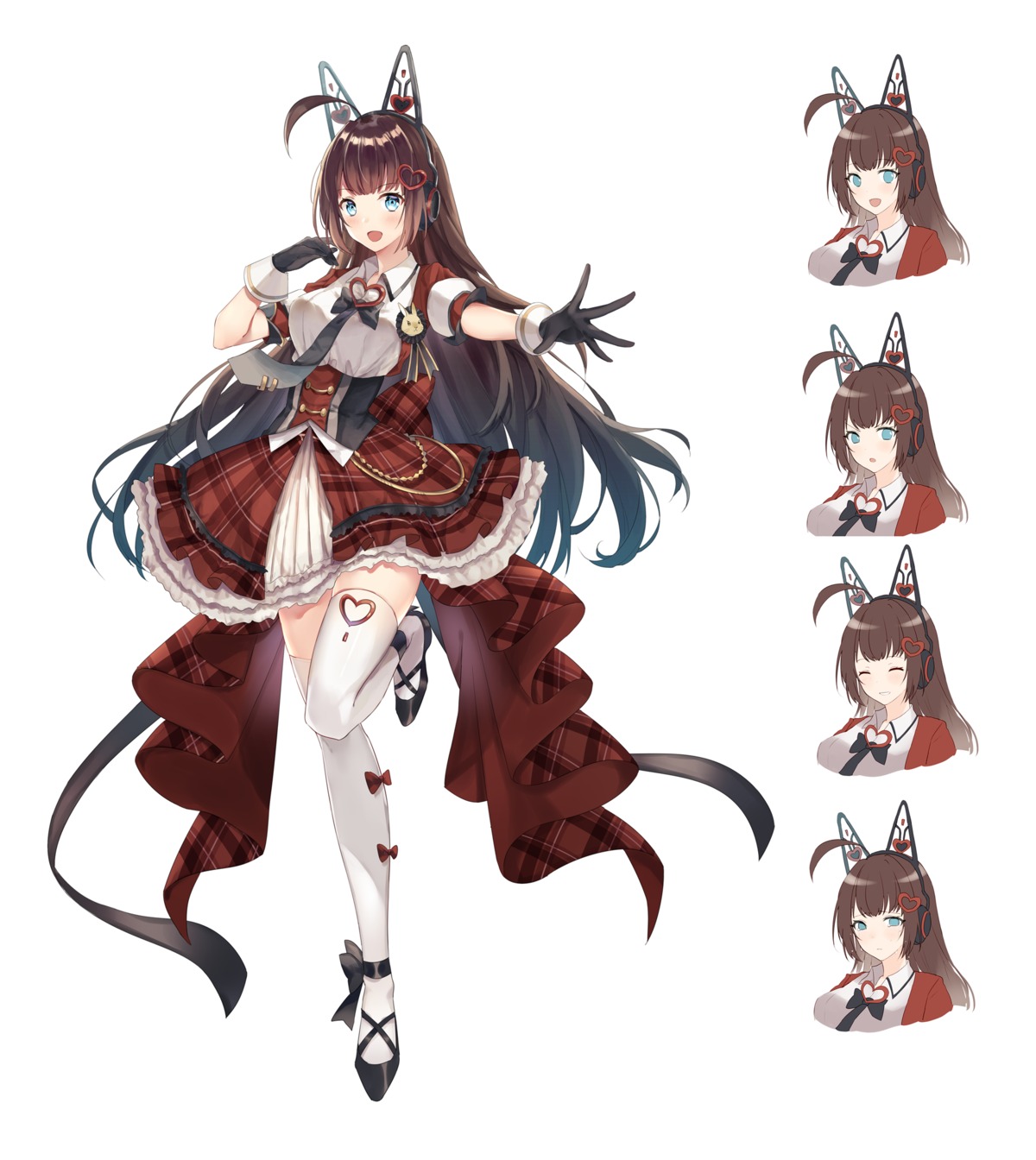 animal_ears, character_design, expression, headphones, itsia, sketch, thighhighs, uniform