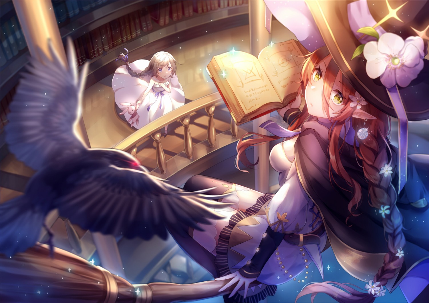 breast_hold, dress, itsia, pointy_ears, thighhighs, witch