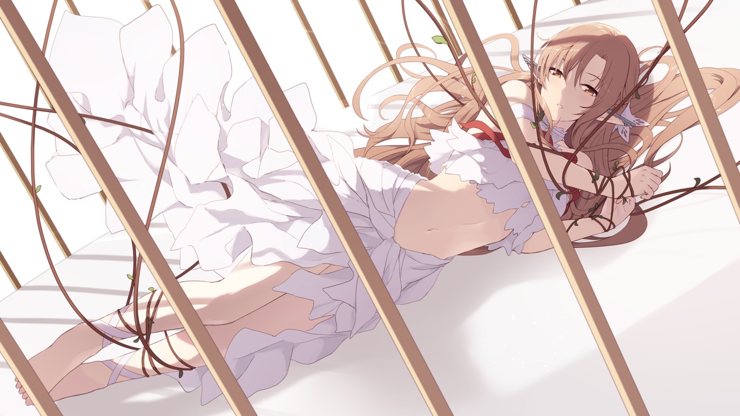 alfheim_online, asuna_(sword_art_online), asuna_(titania), cait, pointy_ears, skirt_lift, sword_art_online, wallpaper
