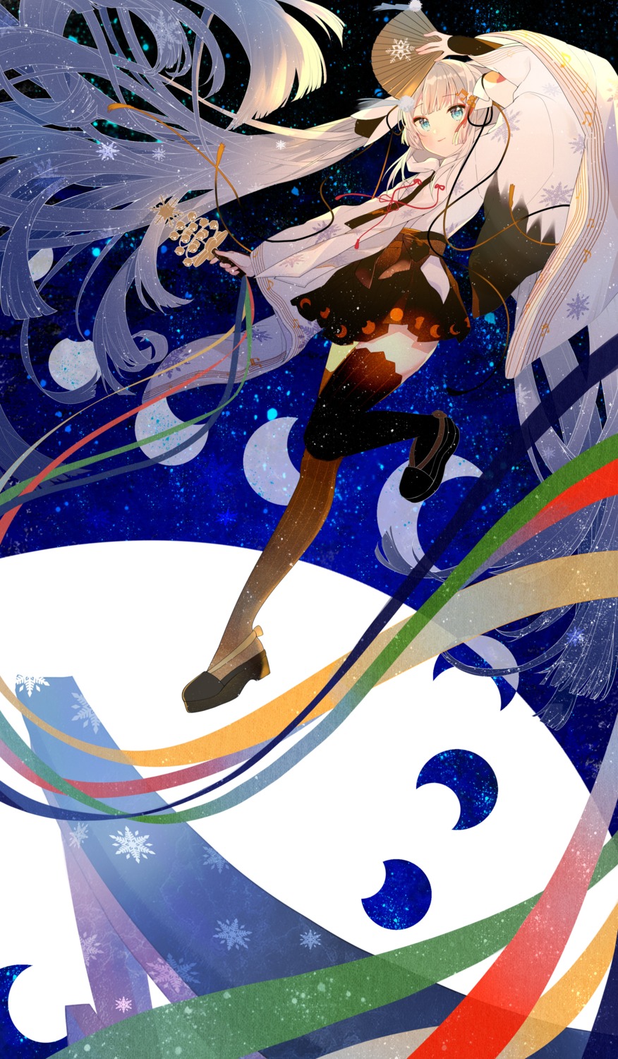 hatsune_miku, heels, japanese_clothes, kakami_(pixiv7616827), thighhighs, vocaloid, yuki_miku