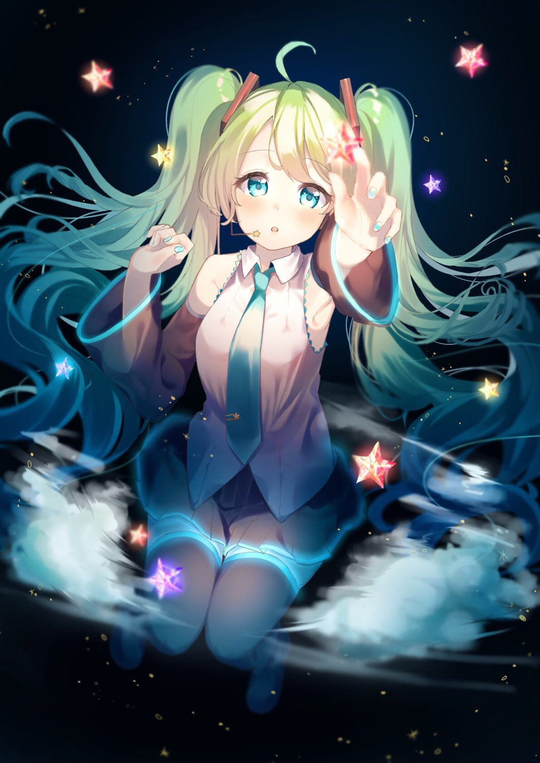 hatsune_miku, headphones, kobato_(youyoshi0422), thighhighs, vocaloid