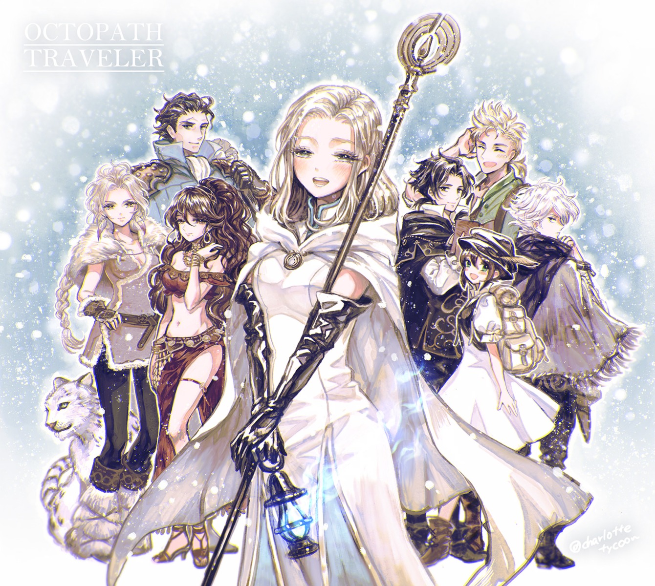 armor, cleavage, dress, garter, heels, project_octopath_traveler, takatora, weapon
