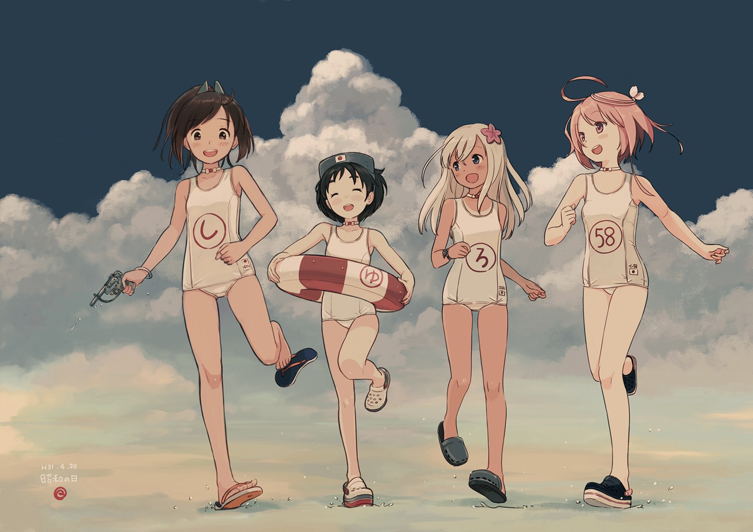 i-401_(kancolle), i-58_(kancolle), kantai_collection, kokudou_juunigou, maru-yu, ro-500, school_swimsuit, swimsuits, tan_lines