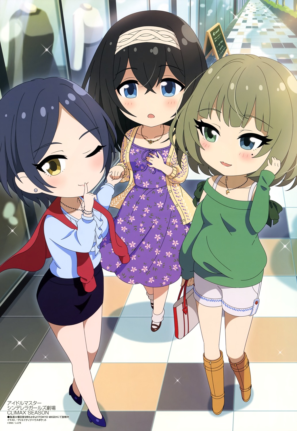 creative_house_pocket, dress, hayami_kanade, heels, heterochromia, sagisawa_fumika, sweater, takagaki_kaede, the_idolm@ster, the_idolm@ster_cinderella_girls