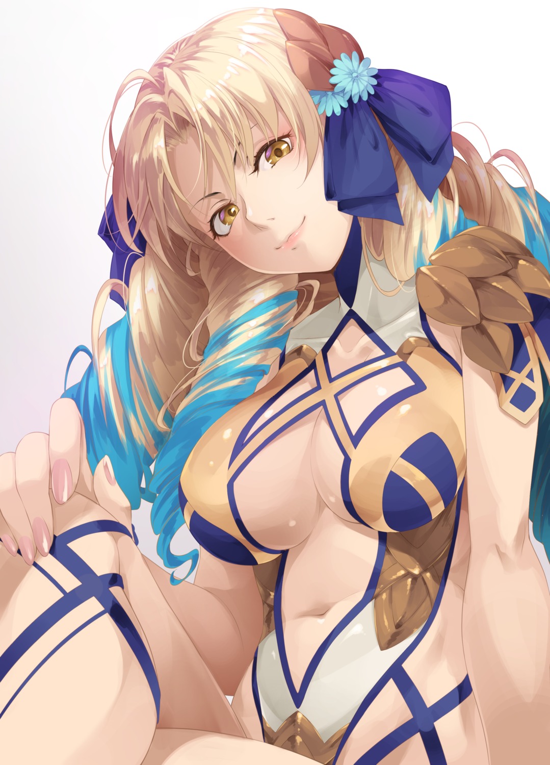 armor, astraea_(fate), cleavage, fate/grand_order, leotard, mukunokino_isshiki, no_bra
