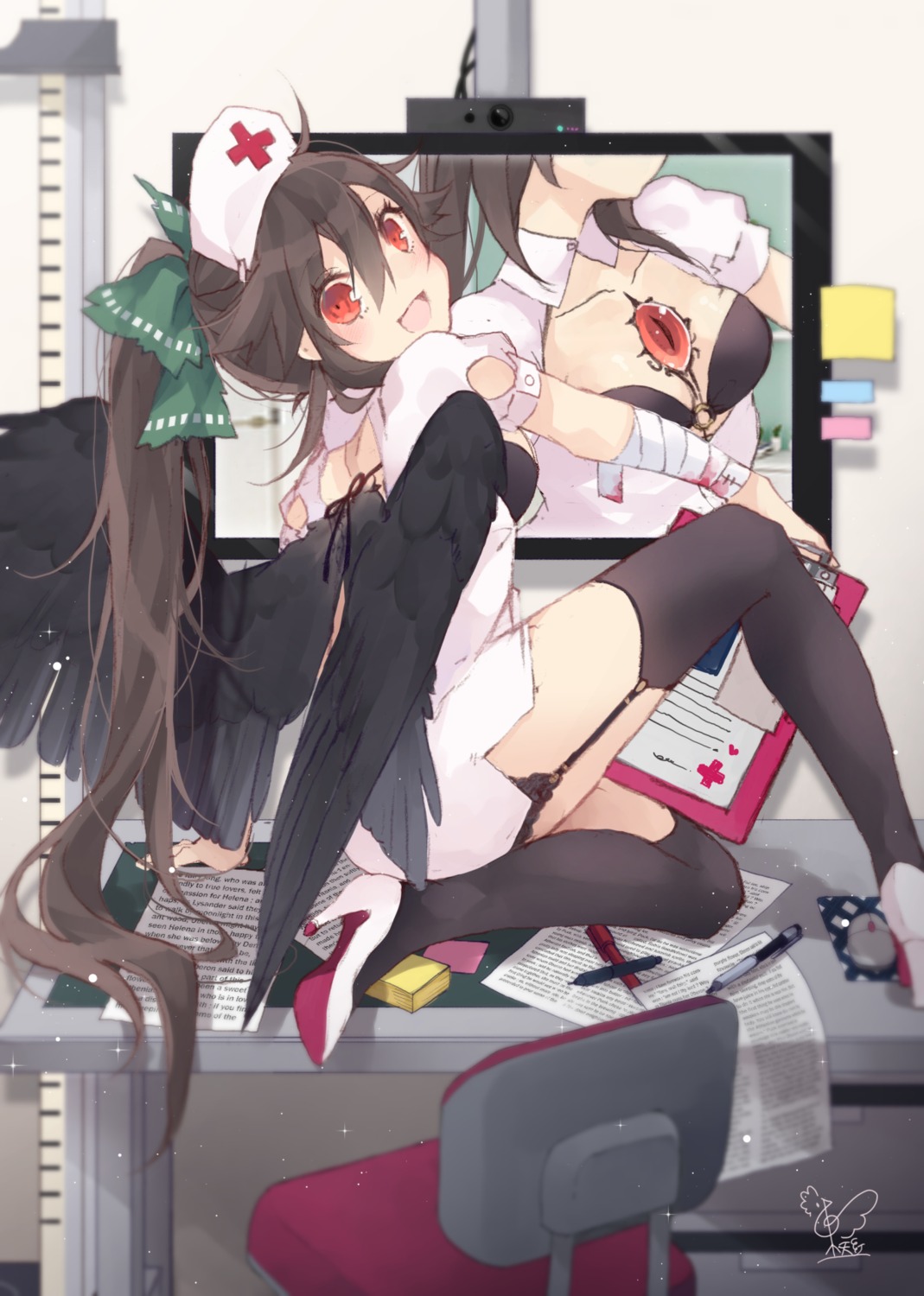 cleavage, heels, nurse, reiuji_utsuho, stockings, thighhighs, touhou, toutenkou