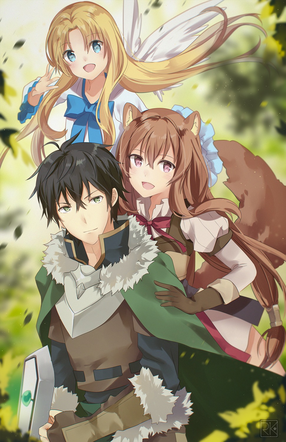 animal_ears, armor, firo, iwatani_naofumi, raphtalia, rumikuu, tail, tate_no_yuusha_no_nariagari, wings