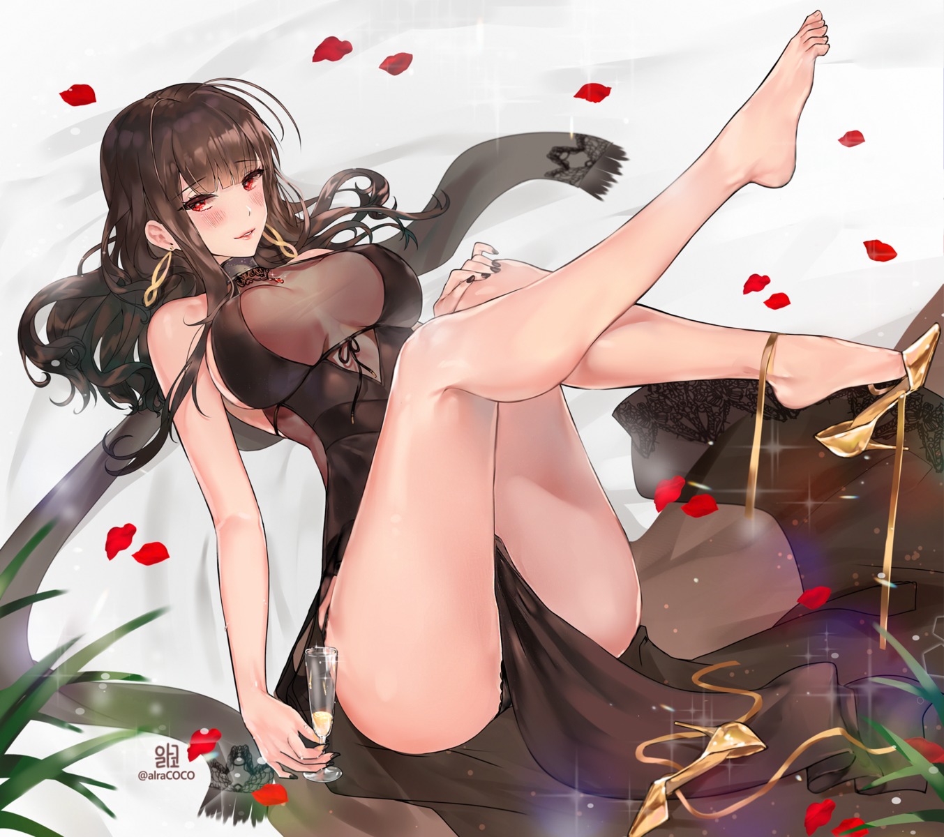 alraco, dress, dsr-50_(girls_frontline), feet, girls_frontline, heels, no_bra, pantsu, see_through