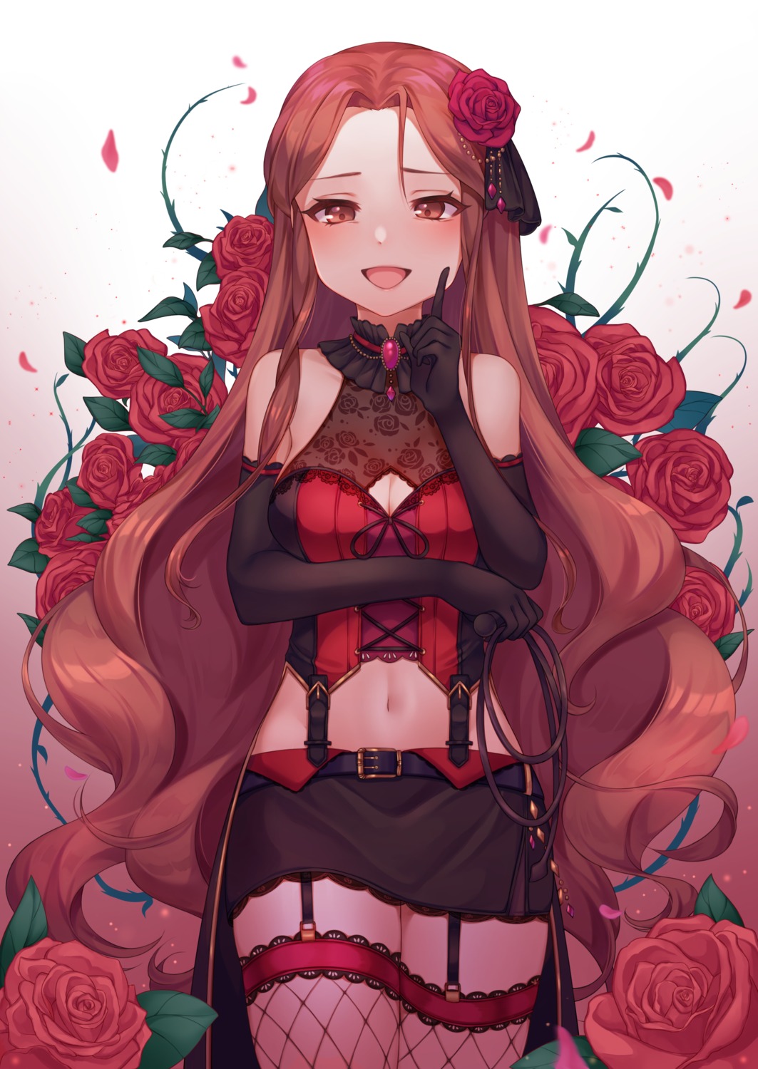 breast_hold, cleavage, fishnets, reel_(riru), stockings, the_idolm@ster, the_idolm@ster_cinderella_girls, thighhighs, zaizen_tokiko