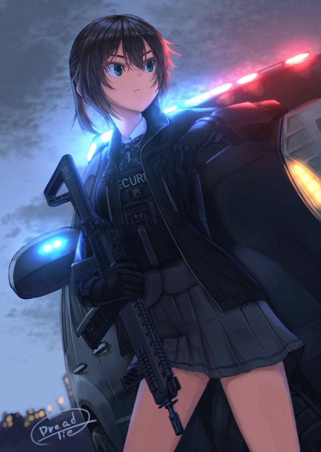 dreadtie, gun, seifuku, weapon